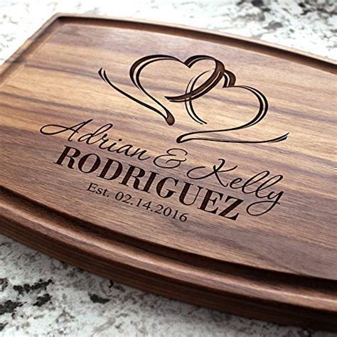 Amazon Com Personalized Cutting Board Custom Engraved Two Hearts Design Wedding Or
