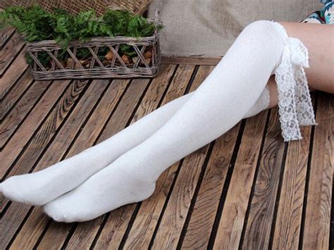 White Lace Thigh High Socks Knee High Socks Socks Women By Hemiao Thigh