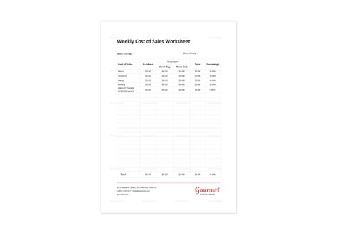 restaurant weekly cost  sales worksheet template  word