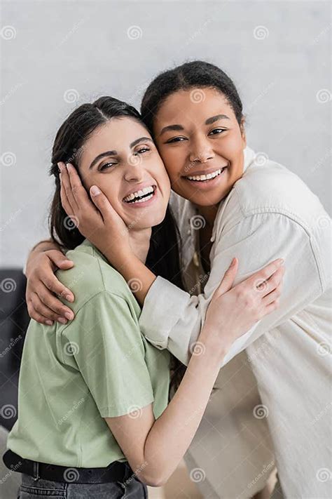 Cheerful Lesbian Women Hugging And Looking Stock Image Image Of Homosexuality Charming 277010121