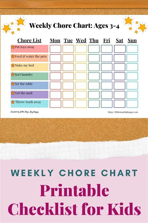 Weekly Chore Chart Ages 3 4 Chore Chart For Kids Printable Chore List