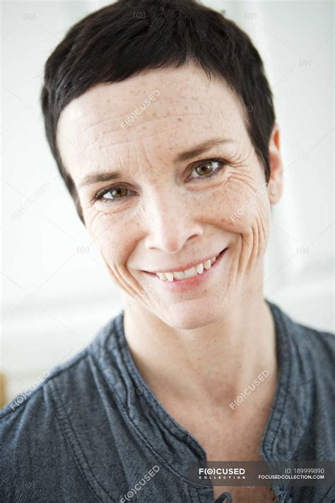 Portrait Of Mature Woman Smiling Selective Focus — Female Toothy
