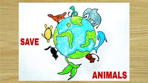 Save Animals Poster Drawing Step By Step Easy For Kidssave Wildlife