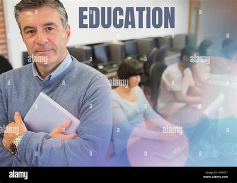 Digital Composite Of Education Text And University Teacher With Class