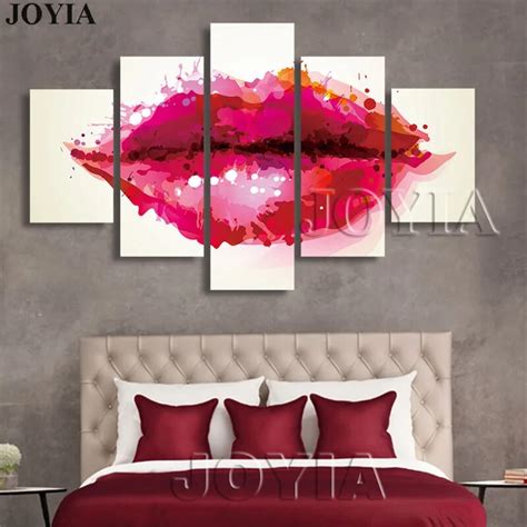 Buy 5 Piece Canvas Wall Art Red Lips Abstract Pictures Watercolor Sexy Lips