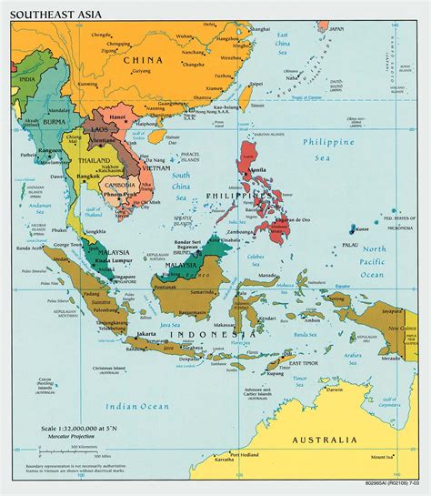 Large Political Map Of Southeast Asia With Capitals 2003 Southeast