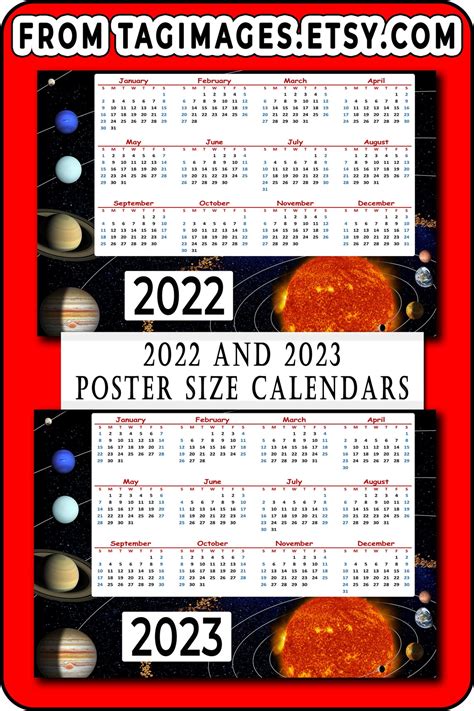 2022 And 2023 Printable Calendar Large Wall Art T For Etsy Ireland