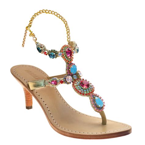 Hampton Womens Multi Color Jeweled Heel Sandals Mystique Sandals