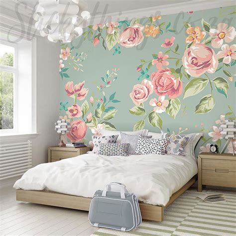 Xl Pastel Flowers Wall Mural Painted Style Flowery