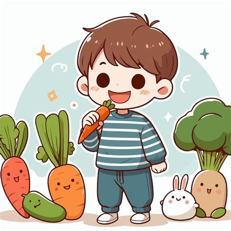 Premium Vector Vector Illustration Of A Little Boy Eating Vegetables