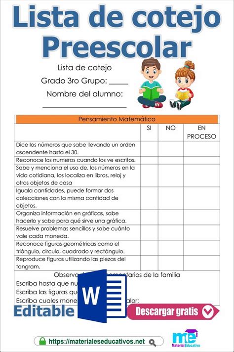 Lista De Cotejo Preescolar Lista De Cotejo Preescolar Evaluaciones