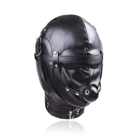 Fetish Bondage Restraint Sex Toys Head Mask With Mouth Ball Gag Bdsm
