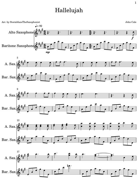 Hallelujah Sheet Music For Alto Saxophone Baritone Saxophone