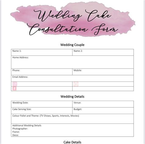 Wedding Cake Consultation Form Etsy