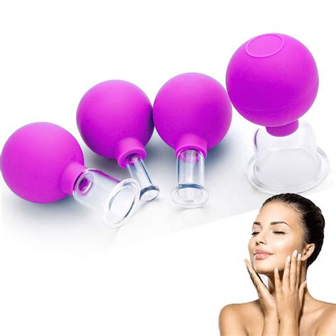 Glass Facial Cupping Set 4pcs Silicone Vacuum Suction Face Massage Cups Anti Cellulite