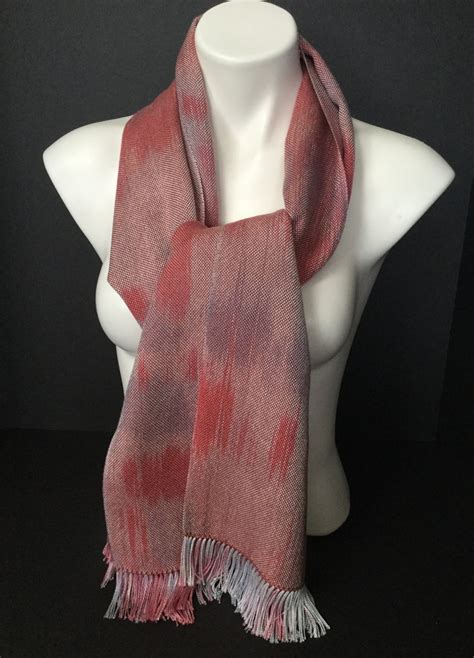 Hand Dyed Handwoven Fringed Tencel Scarfwrap In Shades Of Pinks And
