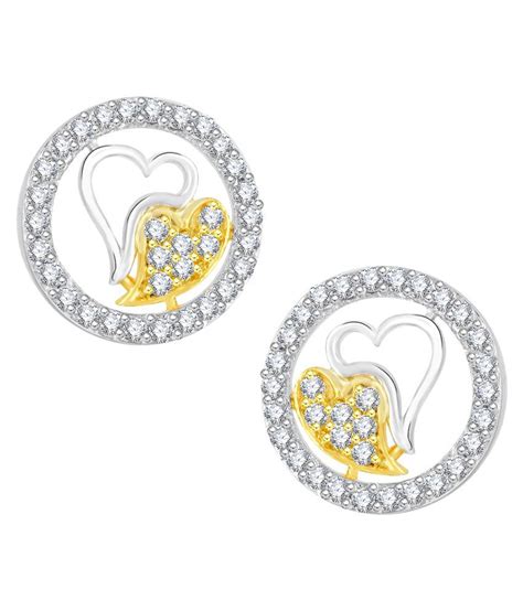 Vk Jewels Double Heart Gold And Rhodium Plated Alloy Cz American Diamond Stud Earrings For Women