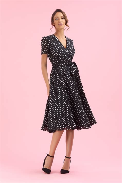 The Pretty Dress Company 1940s Black Polka Dot Wrap Dress P184 9033