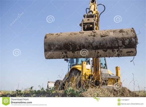 Backhoe Tractor Working With Back Long Shovel Stock Image Image Of