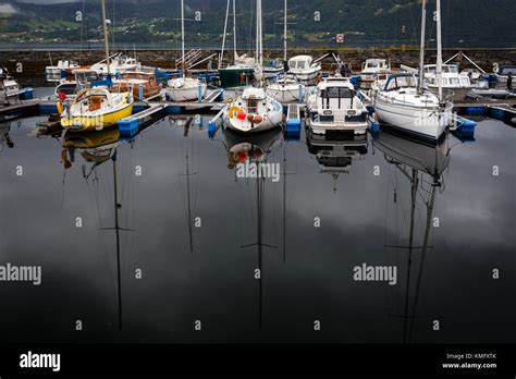 Yacht reflection in lake, Norway Stock Photo - Alamy
