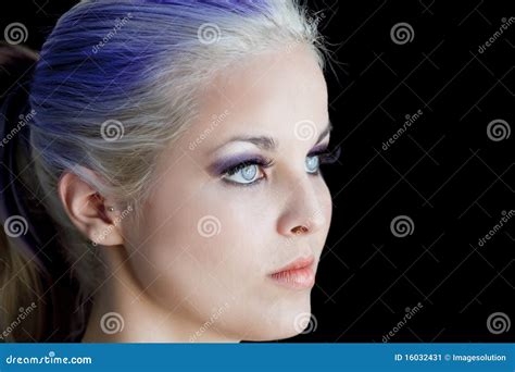 Blue Eyes Purple Hair Stock Image Image Of Lady Glamor 16032431