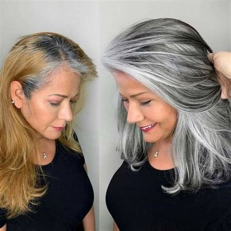 Natural Gray Hair Long Gray Hair Brown Blonde Hair Natural Beauty