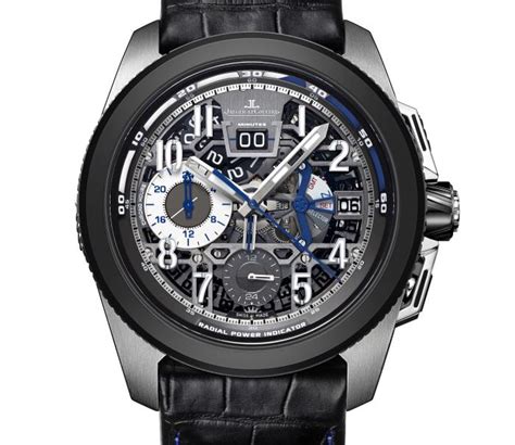 A disc in the chronograph hours counter near 9 o'clock serves as the running seconds indicator for the time. Jaeger-LeCoultre Master Compressor Extreme LAB 2