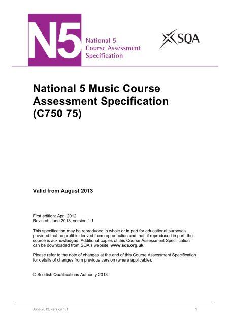 National 5 Music Course Assessment Specification Scottish