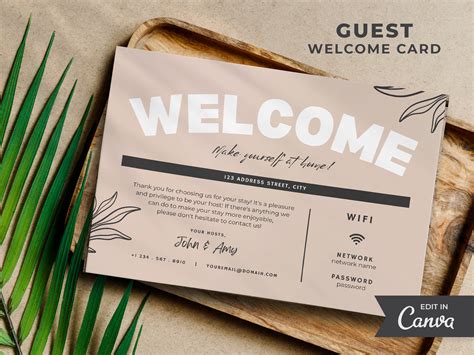 Airbnb Welcome Card Editable Canva Template Beach Beige Etsy