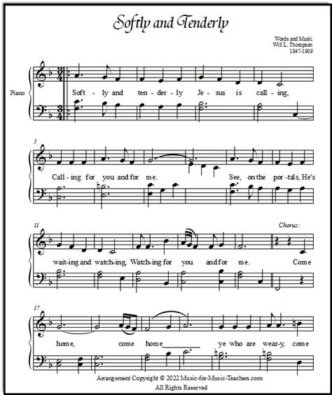 Beautiful Free Hymn Sheet Music Softly And Tenderly Jesus Is Calling