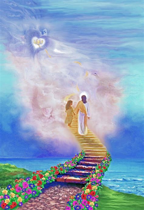 God In Heaven Painting Jesus Takes Girl To Heaven With Holy Spirit Heaven Painting Heaven Art