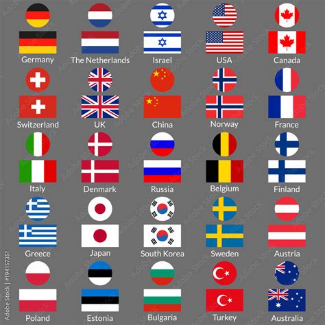 Flag Icon Set National Flags Of Usa Uk Holland Germany Italy