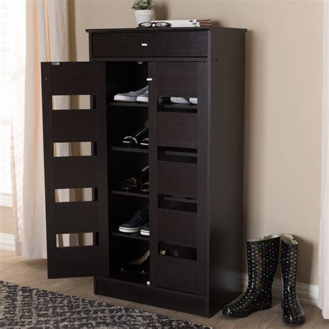 Baxton Studio Acadia Modern Contemporary Wenge Brown Finished Shoe Cabinet Mh Wenge