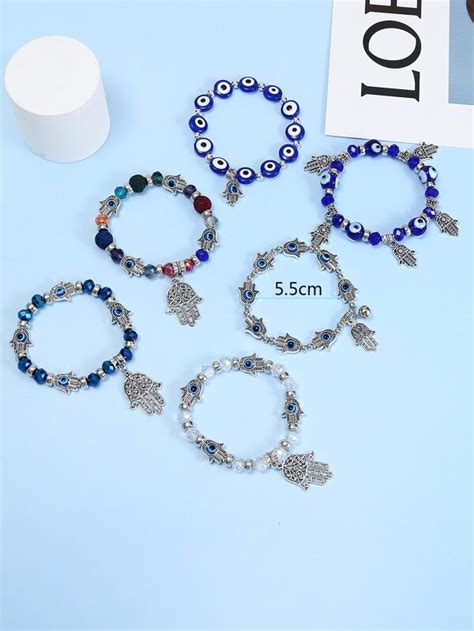 6pcs Evil Eye Decor Beaded Bracelet Shein Usa