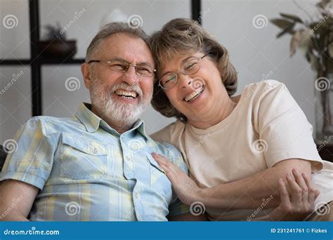 Happy Old Mature Bonding Married Couple Laughing At Funny Joke Stock Image Image Of