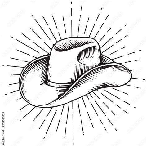 Cowboy Hat Vintage Engraved Vector Illustration Hand Drawn Style