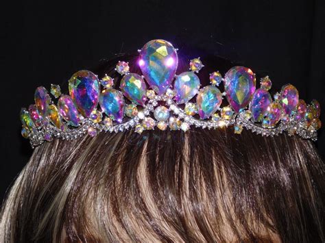 Ab Iridescent Rhinestone Crystal Beauty Queen Tiara Crown Bridal Pageant 1265 Tiaras And Headbands