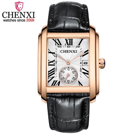 Chenxi 8216 Fashion Classic Square Brown Leather Strap Wristwatches