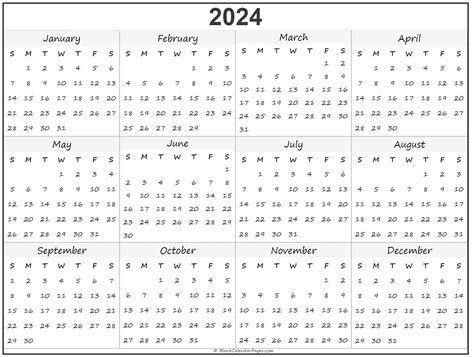 2024 Year Calendar Yearly Printable