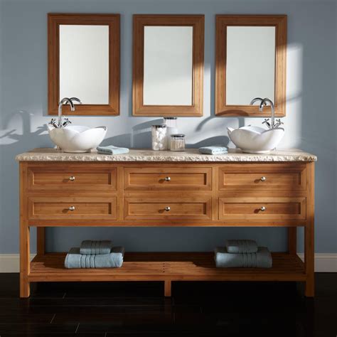 thayer bamboo double vessel sink vanity bathroom