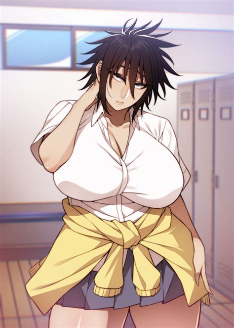 Rule 34 Cleavage Huge Breasts Korotsuke Looking At Viewer Messy Hair Original Original