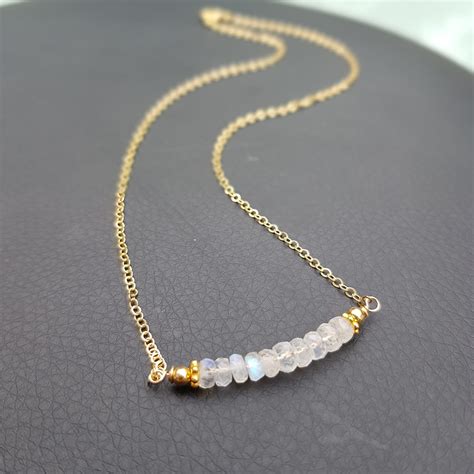 Tiny Moonstone Necklace Choker 14k Gold Fill Real 4mm Aa Flashy