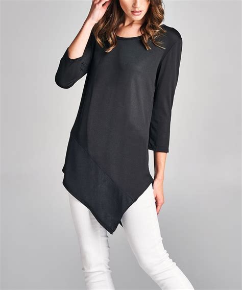 Paolino Black Asymmetrical Hem Three Quarter Sleeve Tunic Tunic