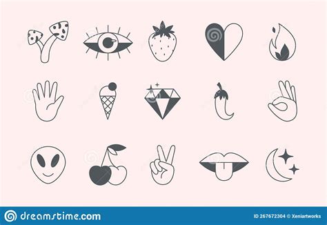 Vector Set Of Linear Fun Patchesstickersgeometric Shapes In 90s Style