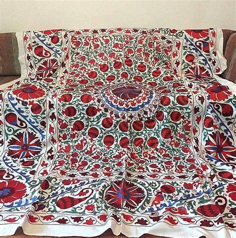 Large Suzani Handmade From Uzbekistan Tablecloth Wall Hanging Bedspread Bedcover Etsy