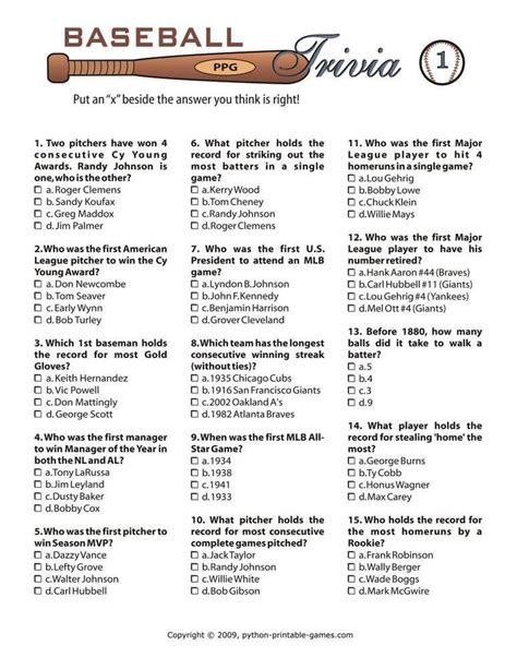 Free printable trivia quiz questions with answsers about topics like history, american trivia, science, literature, medical, woman, movies, tv shows and more! Printable Baseball Trivia Game | Baseball theme party ...
