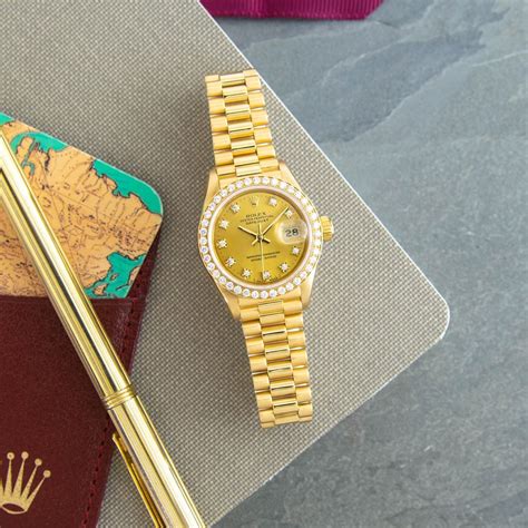 Rolex Lady Datejust President Gold Diamond 69138 Watch Chest