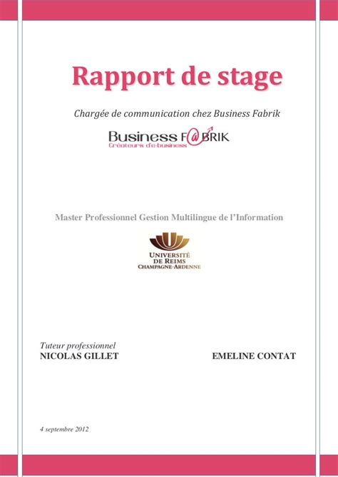 Rapport De Stage Exemple Pdf
