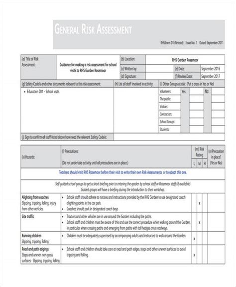 Free Office Risk Assessment Template Printable Templates