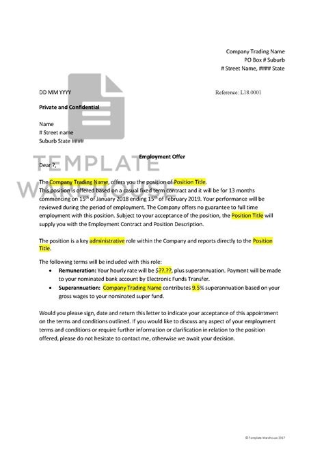 Hrm 01 003 Employment Offer Letter Template Warehouse